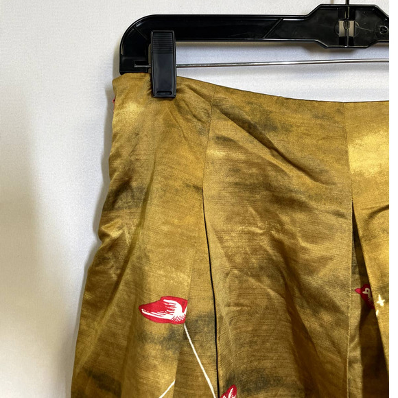 MAEVE by ANTHRO Green Gold Feathered Village Bird Pleated Skirt - Picture 4 of 12